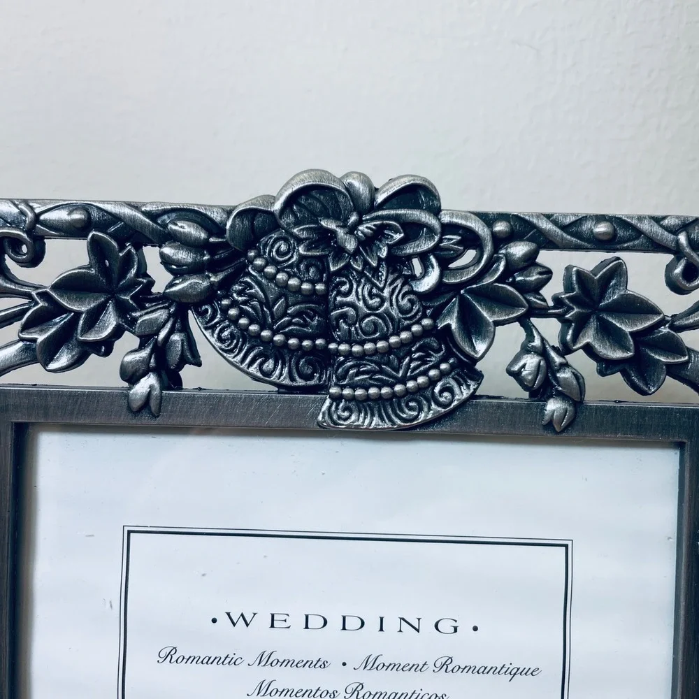 Wilton Pewter Wedding Picture Frame 5x7 Ornate Floral Bells Silver‎